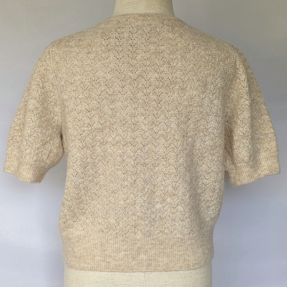 Boden Cardigan Pointelle Knit Button Front Short Sleeve Cropped Oatmeal M NWT - Picture 7 of 16